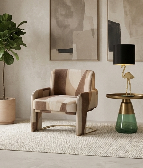 Odisseia Armchair with Crazy Flamingo Table Lamp and Duverre Side Table