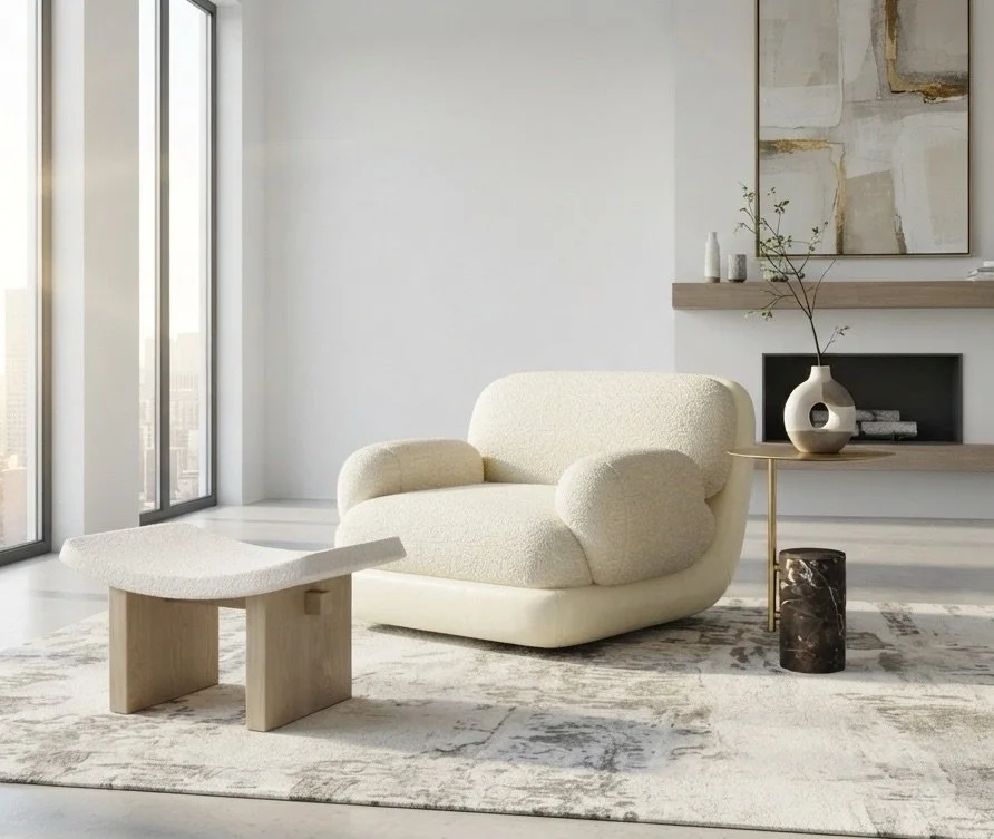 Mood Armchair with Arms with Nara Ottoman and Butler End Table