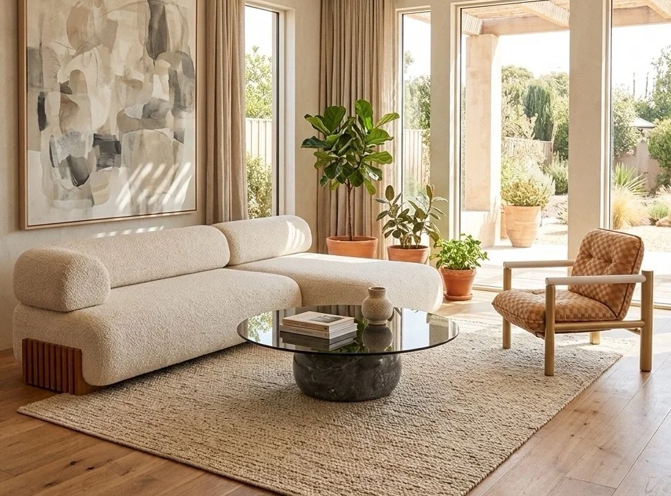 James Armchair with Carmel Sofa and Skip Coffee Table