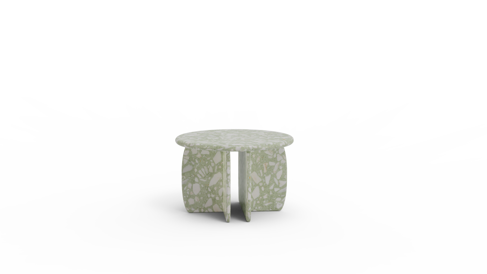 Clean design terrazzo side table in green with modern sculptural base
