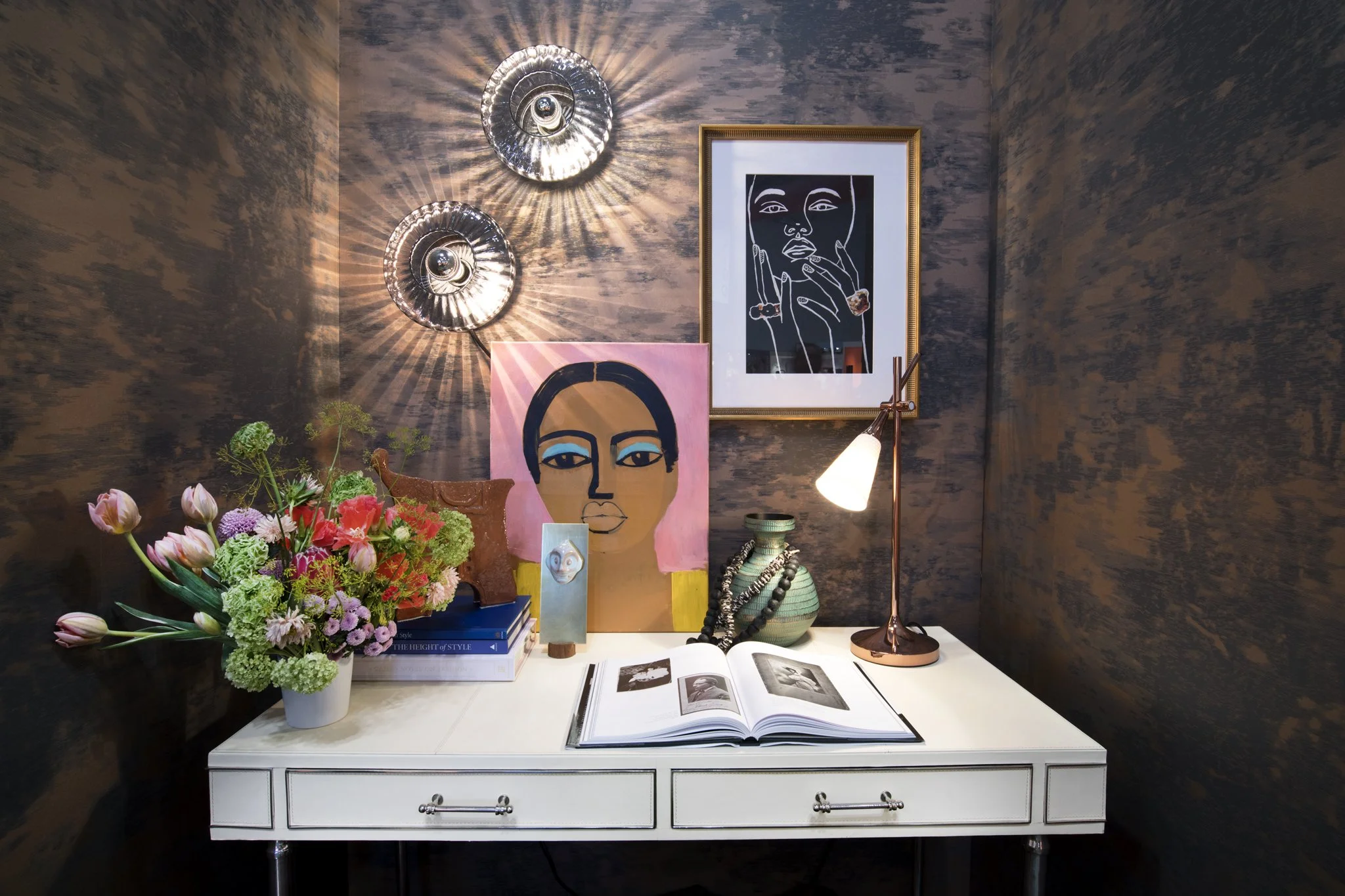 NEW WAVE OPTIC WALL LIGHT SCONCE - CLEAR over white desk  - ICFF