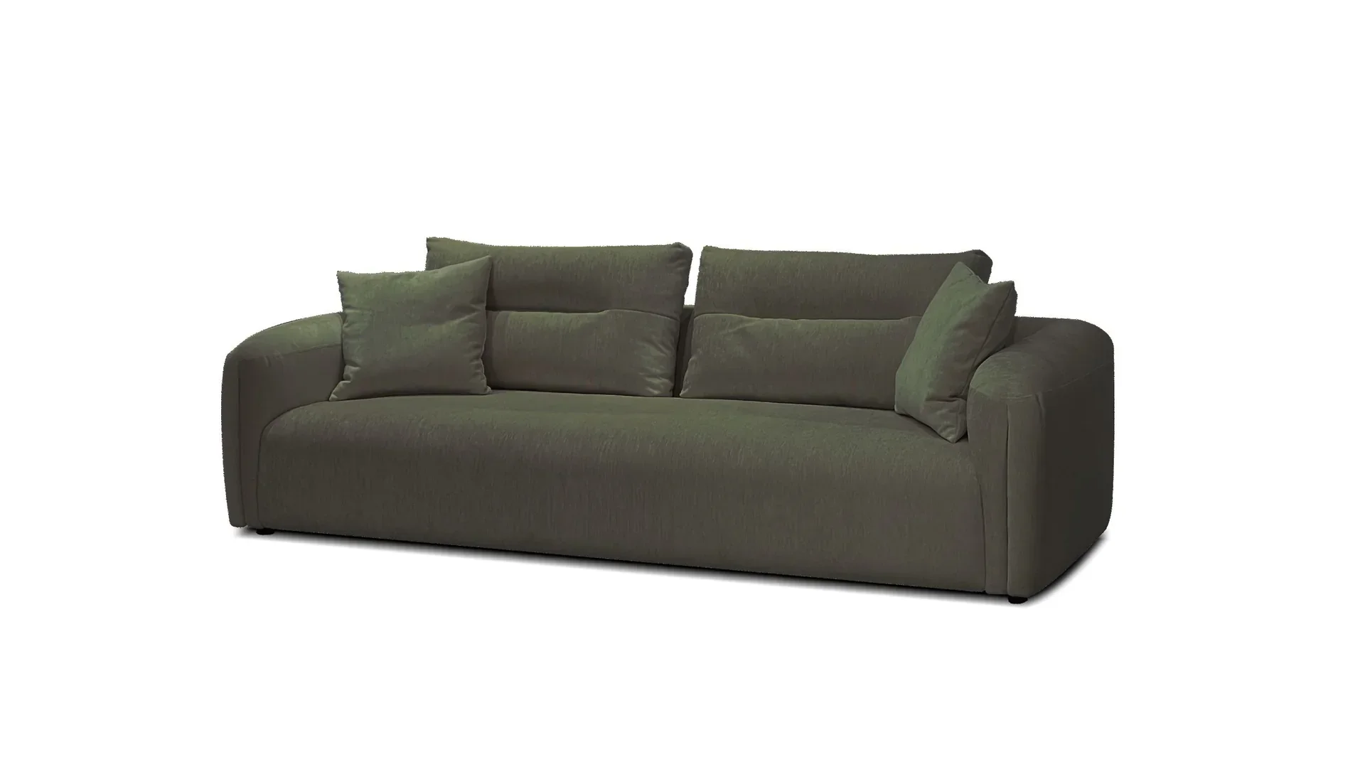 Filo 3-seater sofa in Thyme Green Textured Ultrasuede. Features a sleek modern profile and two large plush back pillows for contemporary comfort.