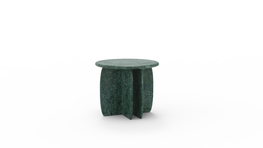 Green marble side table with rounded top for modern indoor and outdoor use