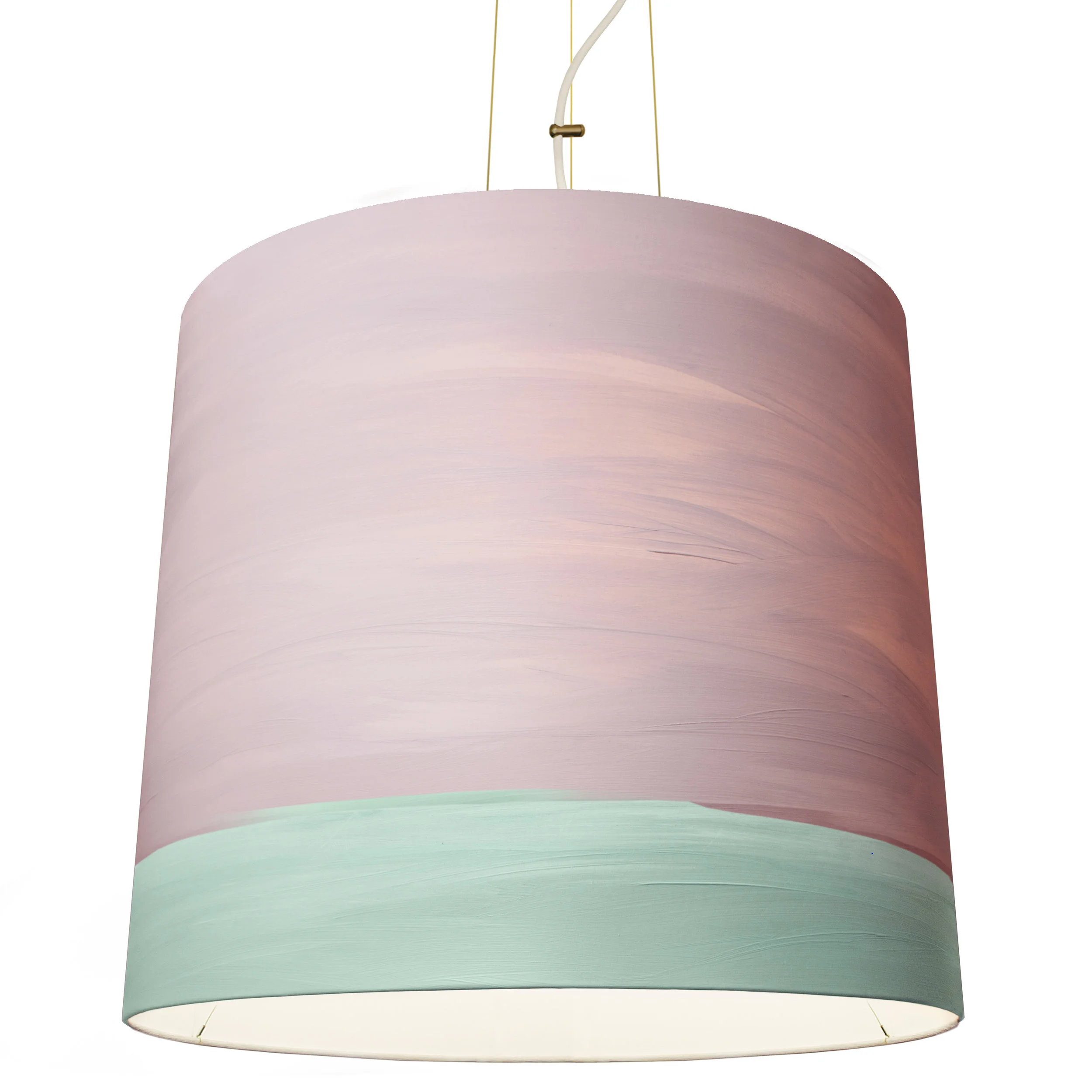 Extra Large Sisters Pendant Light in Blossom colorway, 35-inch oversized hand-painted canvas shade. Features warm painterly brushstrokes on fabric. Luxury lighting curated by Marie Burgos Collection.