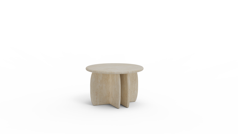 Natural travertine side table with organic texture and sculptural design