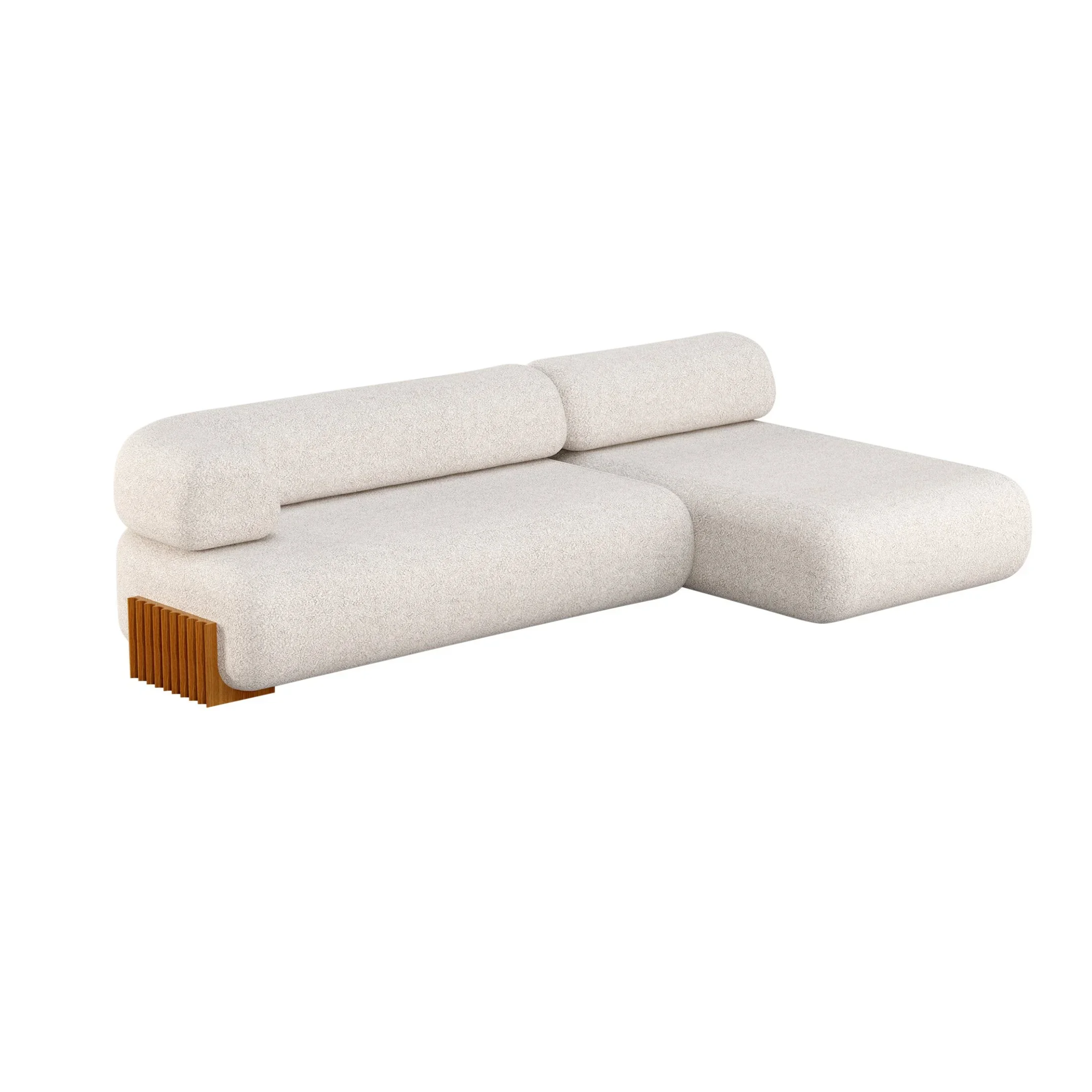 Close-up of the spacious chaise lounge on the Carmel Modular Sofa, showing the deep-seated comfort and soft rounded edges.