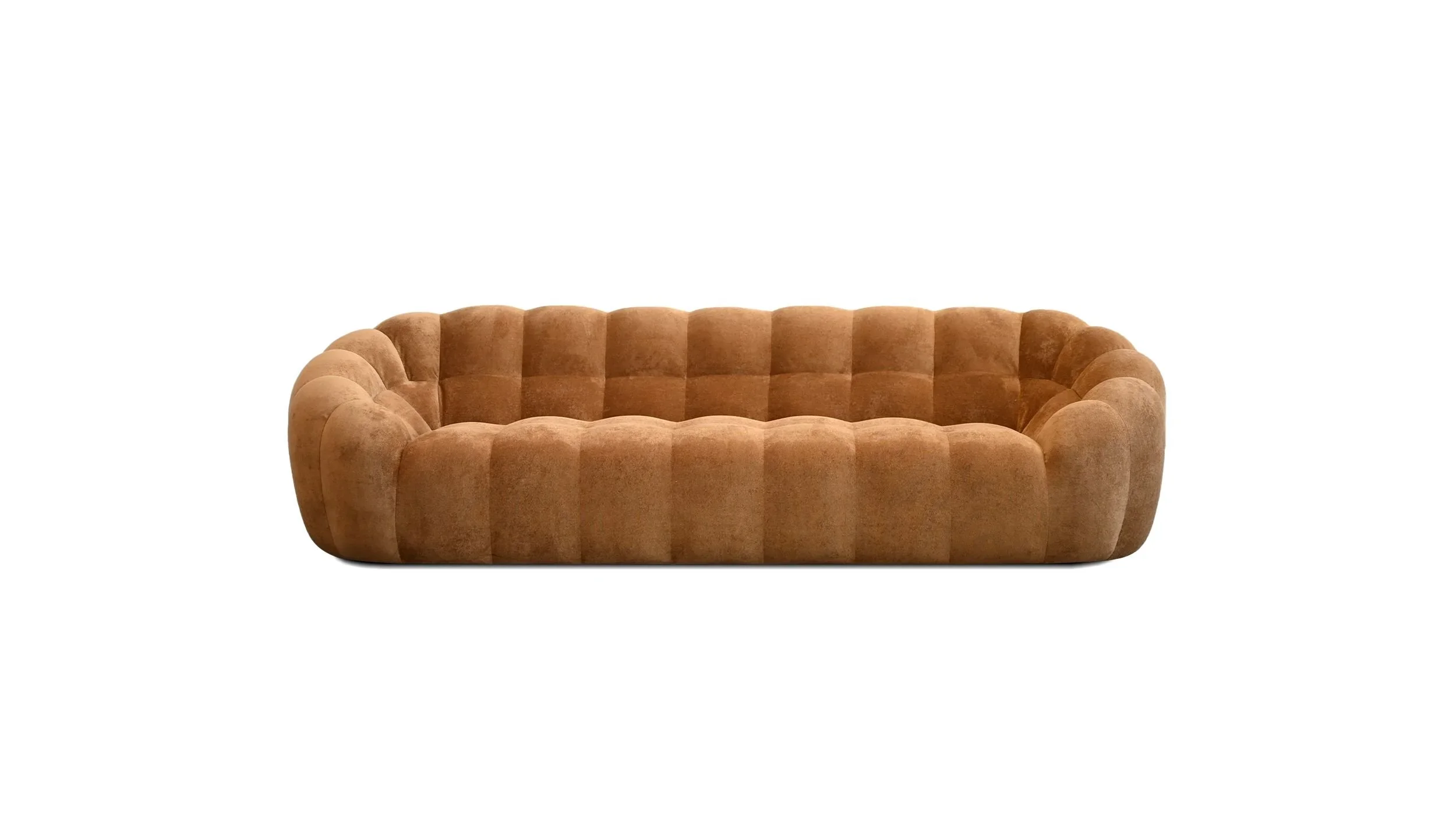 Chic Puffin Sofa in Toffee Chenille fabric. Detailed view of the soft, luxurious texture and relaxed contemporary silhouette from the Marie Burgos Collection.