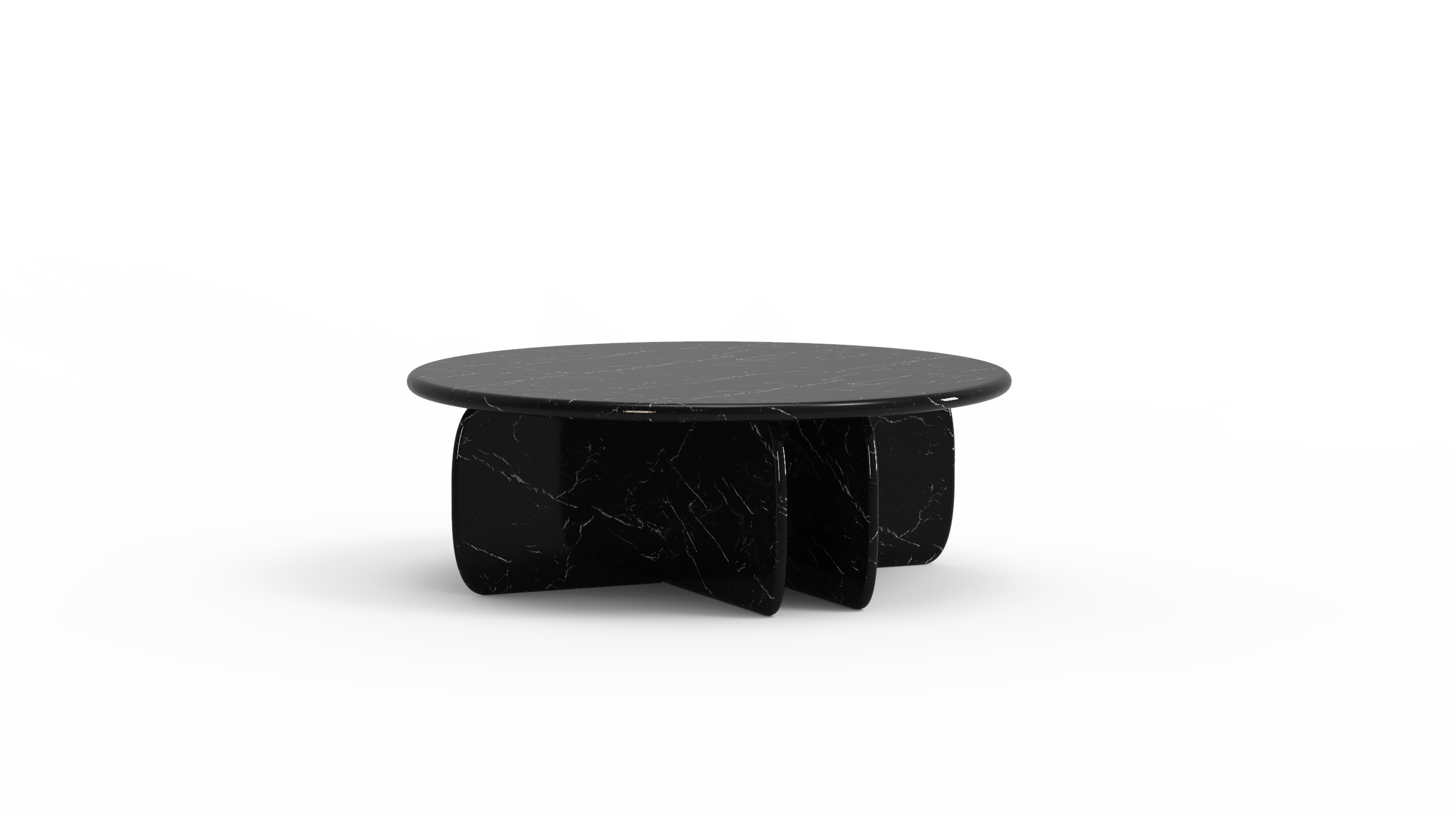 Bold black marble coffee table with veining and sculptural base