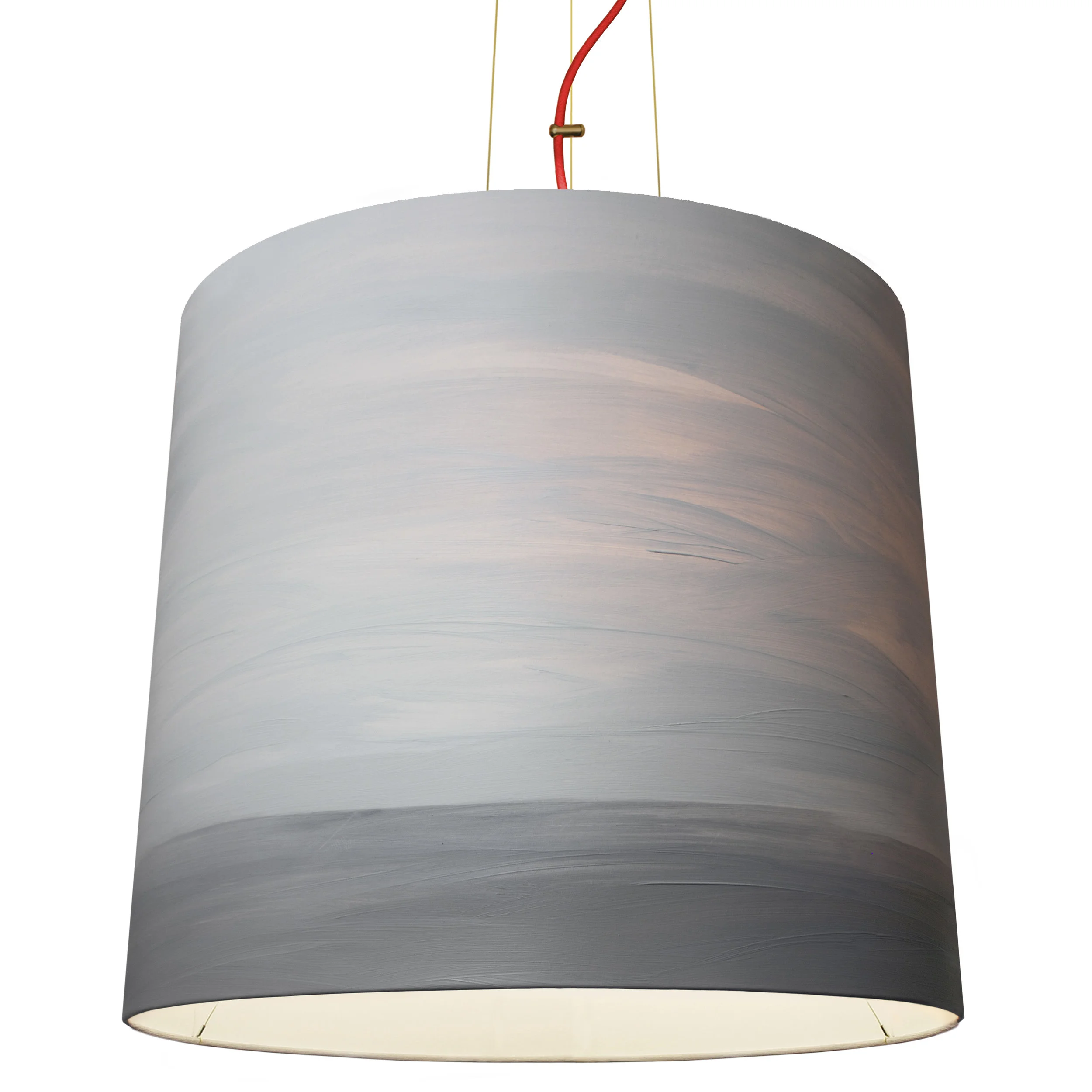 Our best-selling Extra Large Sisters Pendant Light in Fog. 35-inch hand-painted canvas shade with moody grey textures. A top-rated luxury lighting fixture from the Marie Burgos Collection.