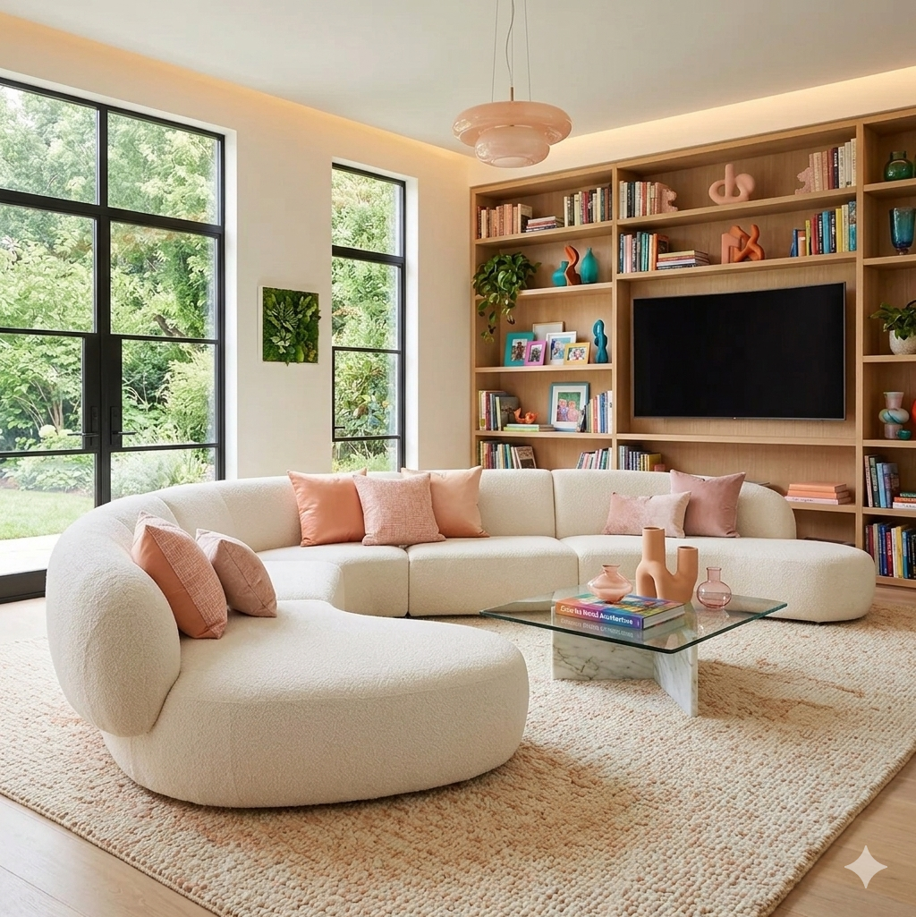 Moritz 4-piece Alabaster Chenille sectional in a modern peach-toned family room-marie burgos collection.png