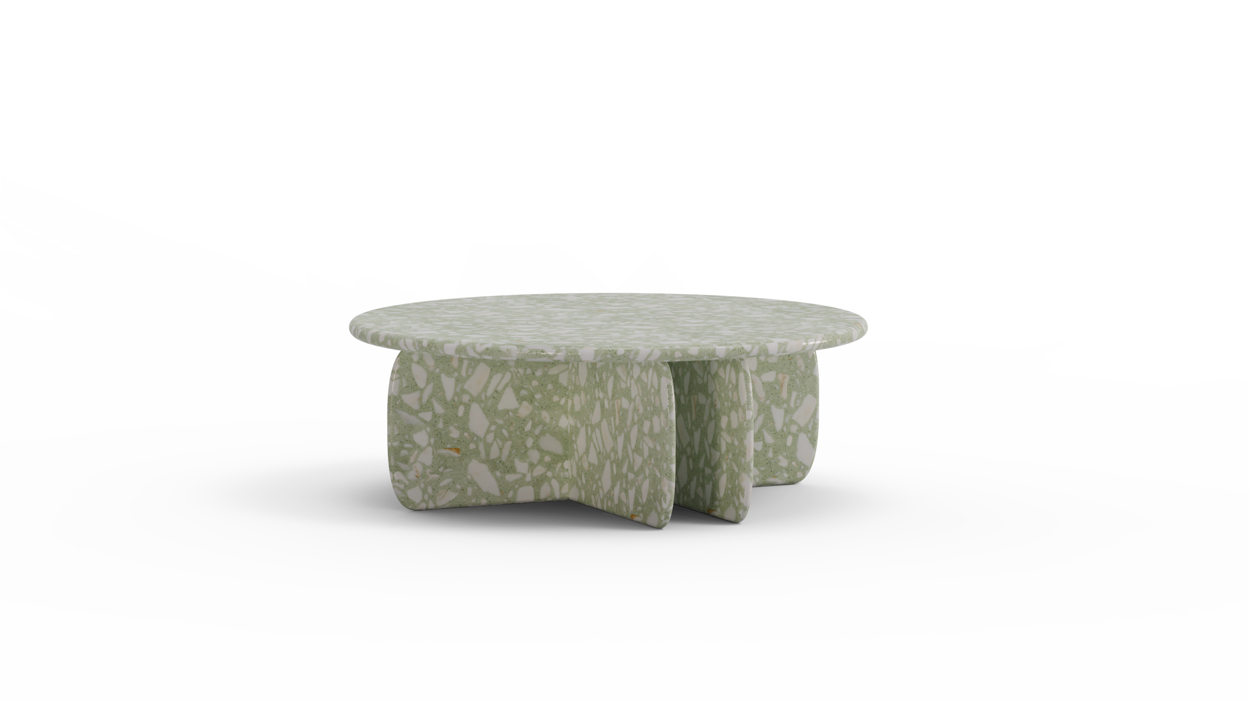Variant of terrazzo coffee table in pastel green tone