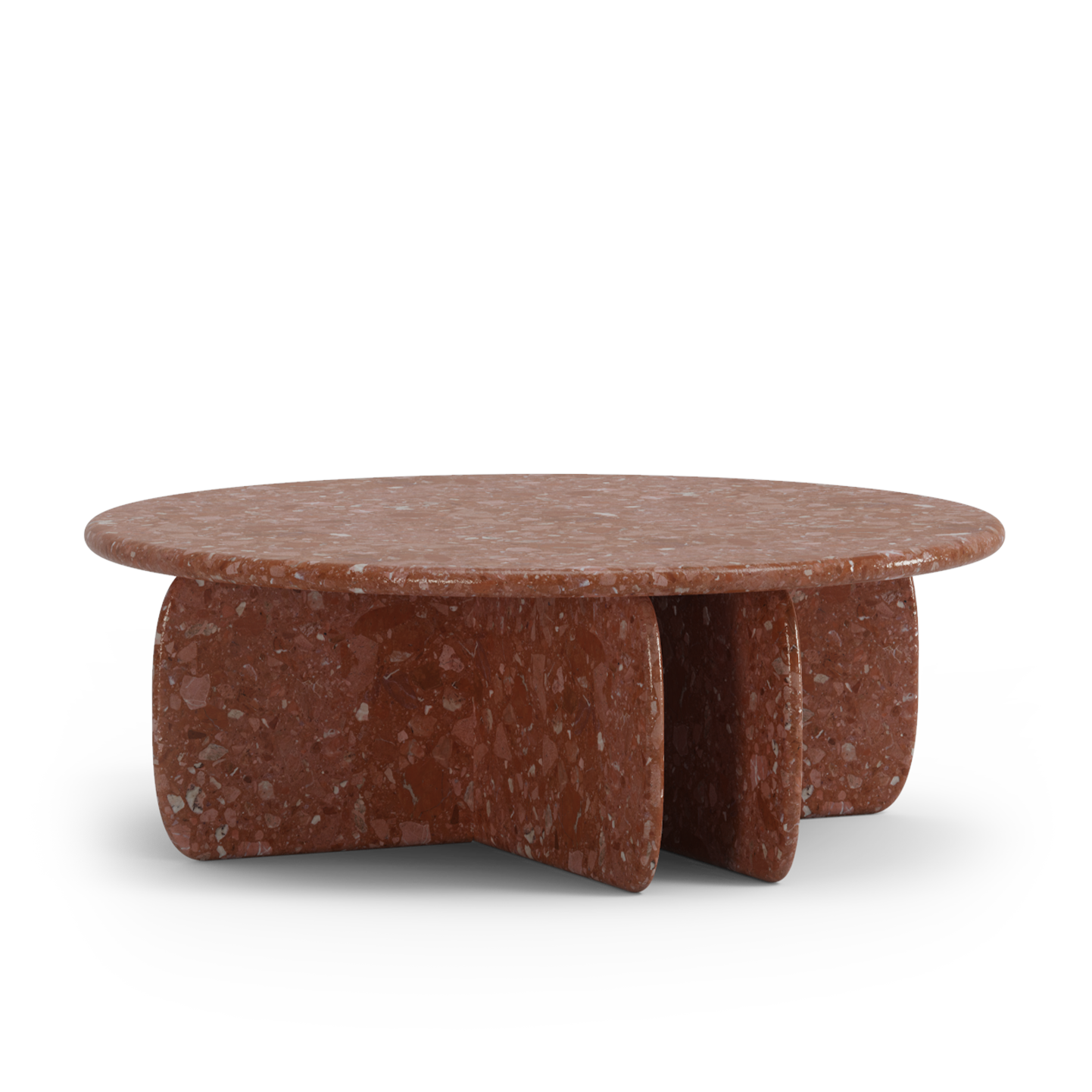 Warm-toned terrazzo coffee table with chunky organic base