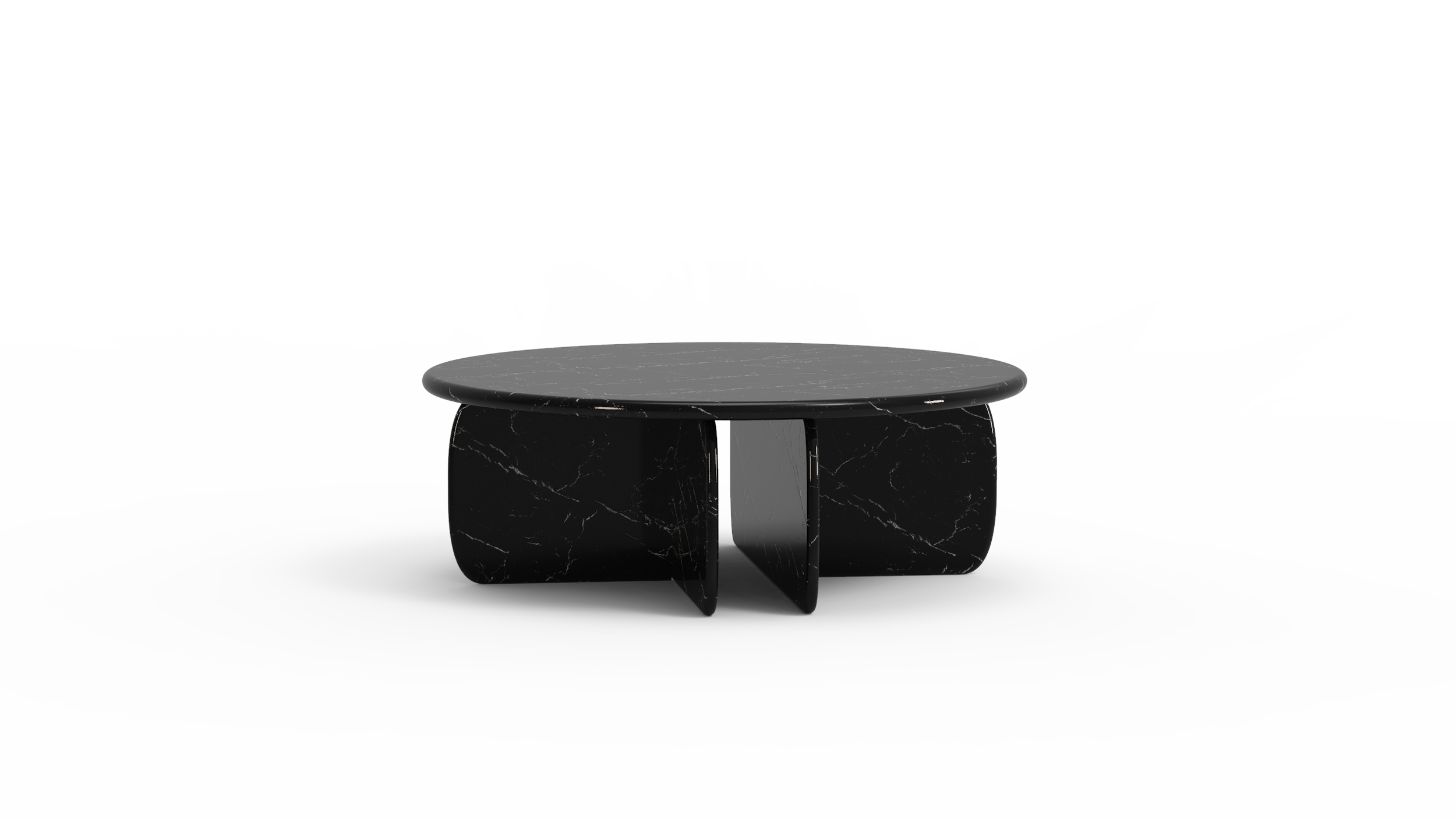 Front-facing view highlighting symmetrical sculptural base in black marble