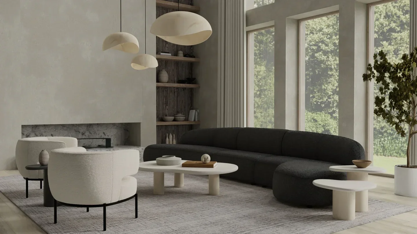 Moritz 4-piece curved sectional in Licorice Boucle for a modern dramatic interior.webp