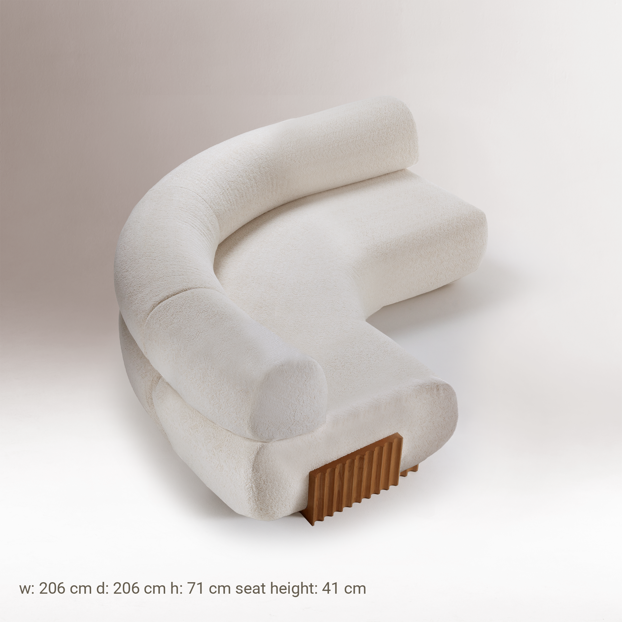 Side profile of the Carmel 2-module sofa, highlighting the 16-inch low-slung height and deep-seated architectural profile.