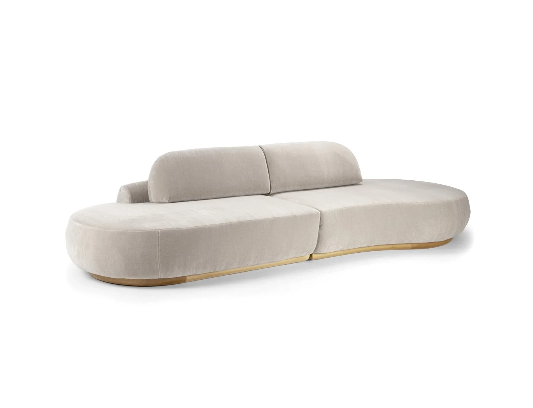 Naked Curved 2-Piece Sectional in Mousse performance fabric, emphasizing the deep-seated comfort and sweeping arc.webp