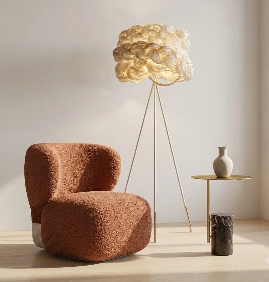 Asawa Lounge Chair with Bride Floor Lamp and Butler Table