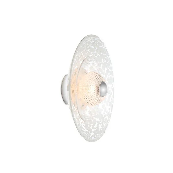 Angled view of the Clear Disco Rama sconce showing its layered glass discs and slim wall-mounted base.
