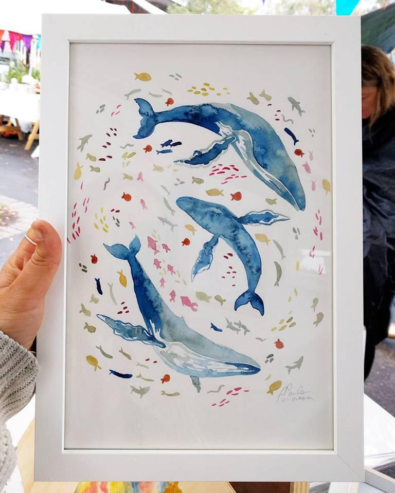 whales ocean drift watercolour painting paula formosa