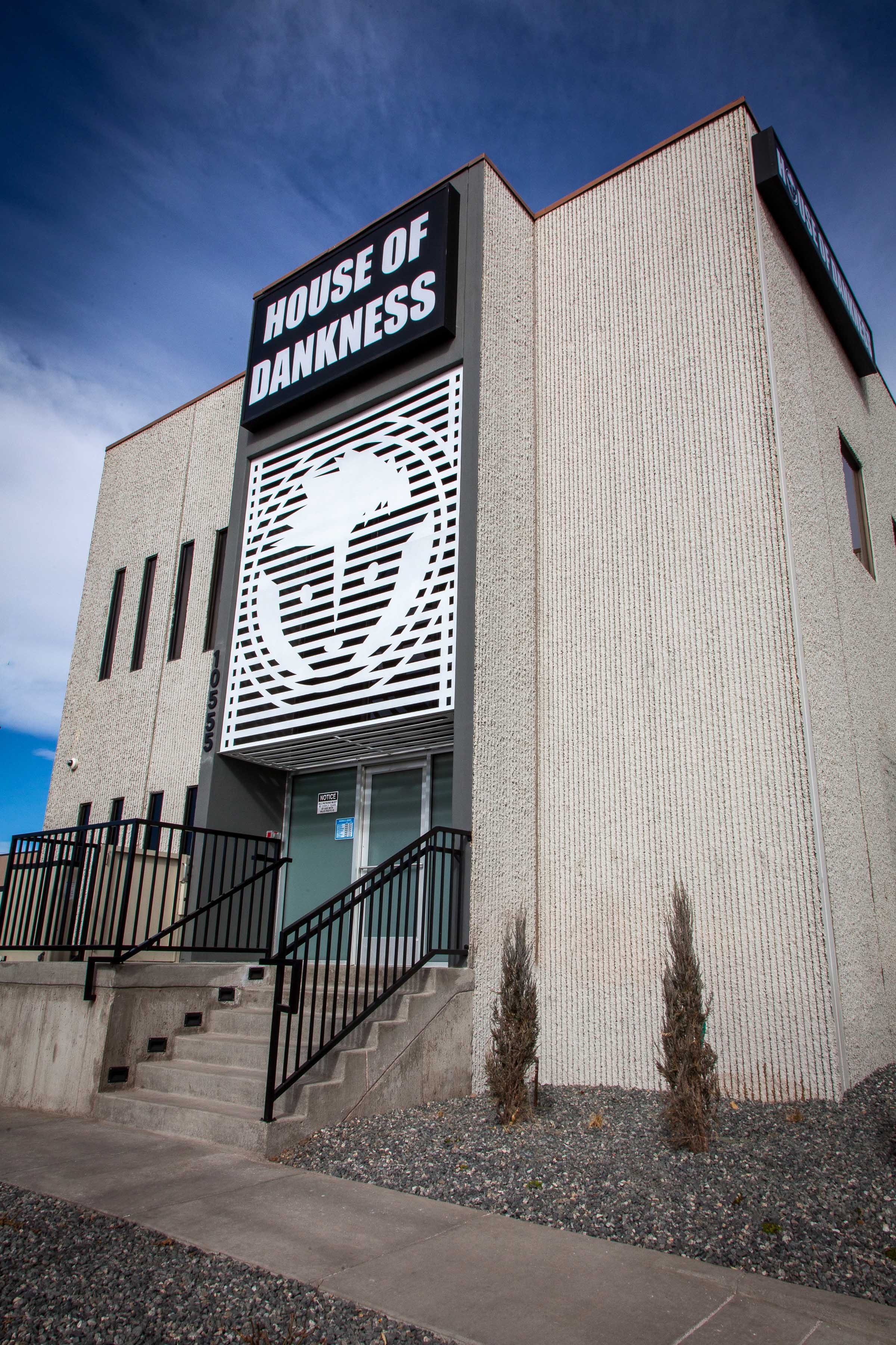 South Facing Screen shades lobby and upper offices and incoporates RD's iconic branding