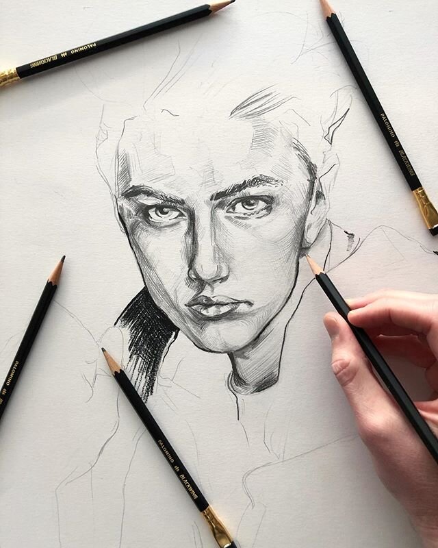 Sketching @luckybsmith - warming up for a series of works on paper. It&rsquo;s been a while since I&rsquo;ve worked directly on paper, so need to get back into the swing of things first. -
-
#fashionillustration #fashionillustrator #portraitillustrat