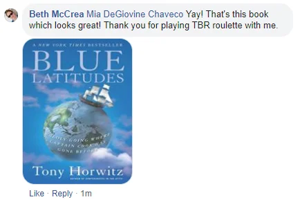 Example of posting on Facebook of Beth finding the book for this last part of the roulette.