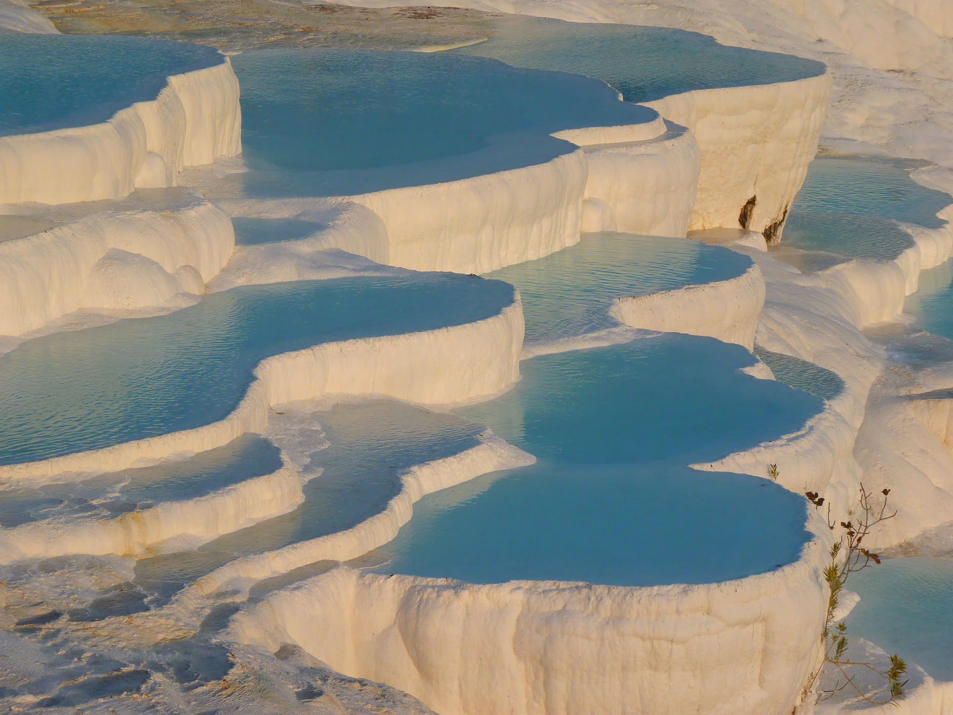 Image of travertines…terraces of carbonate minerals left by flowing water.