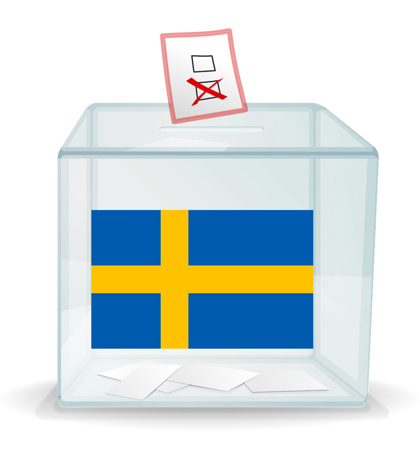 Ballot box with an image of the Swedish flag on the front.