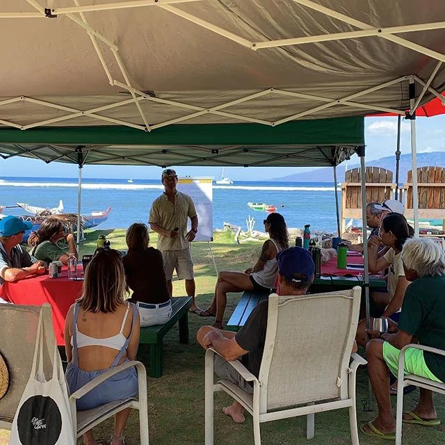 Ekolu and Manuel from TNC  leads the discussion on Lahaina Fisheries Management Area (FMA) Conservation Action Plan which spans 8 miles of coastline from Launiupoko to Pu&rsquo;u Keka&rsquo;a.  Part of the process includes Reef resilience principles,