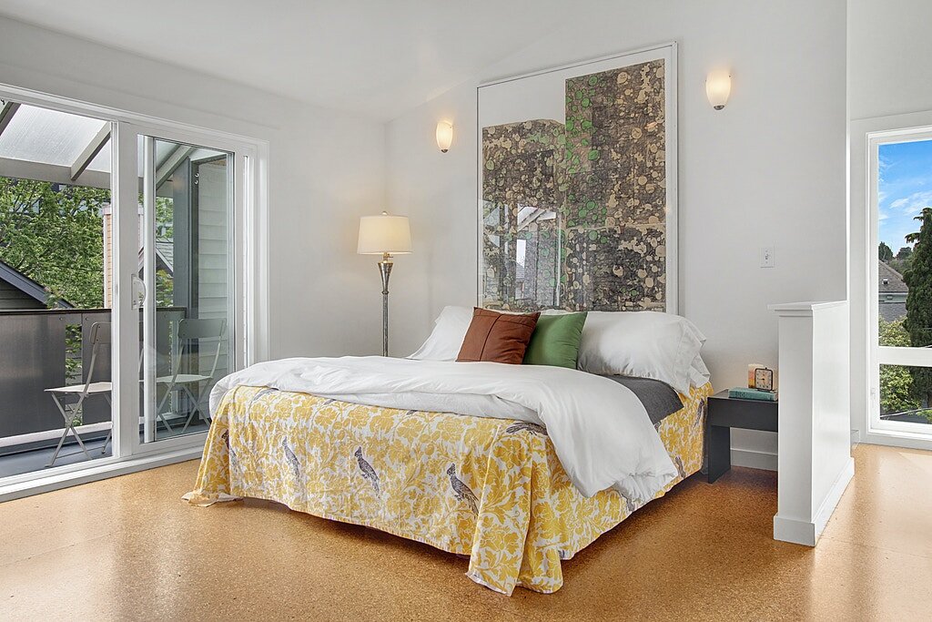  Vaulted ceilings make this room feel like you are in a lofted studio. with light on 3 sides as well. 