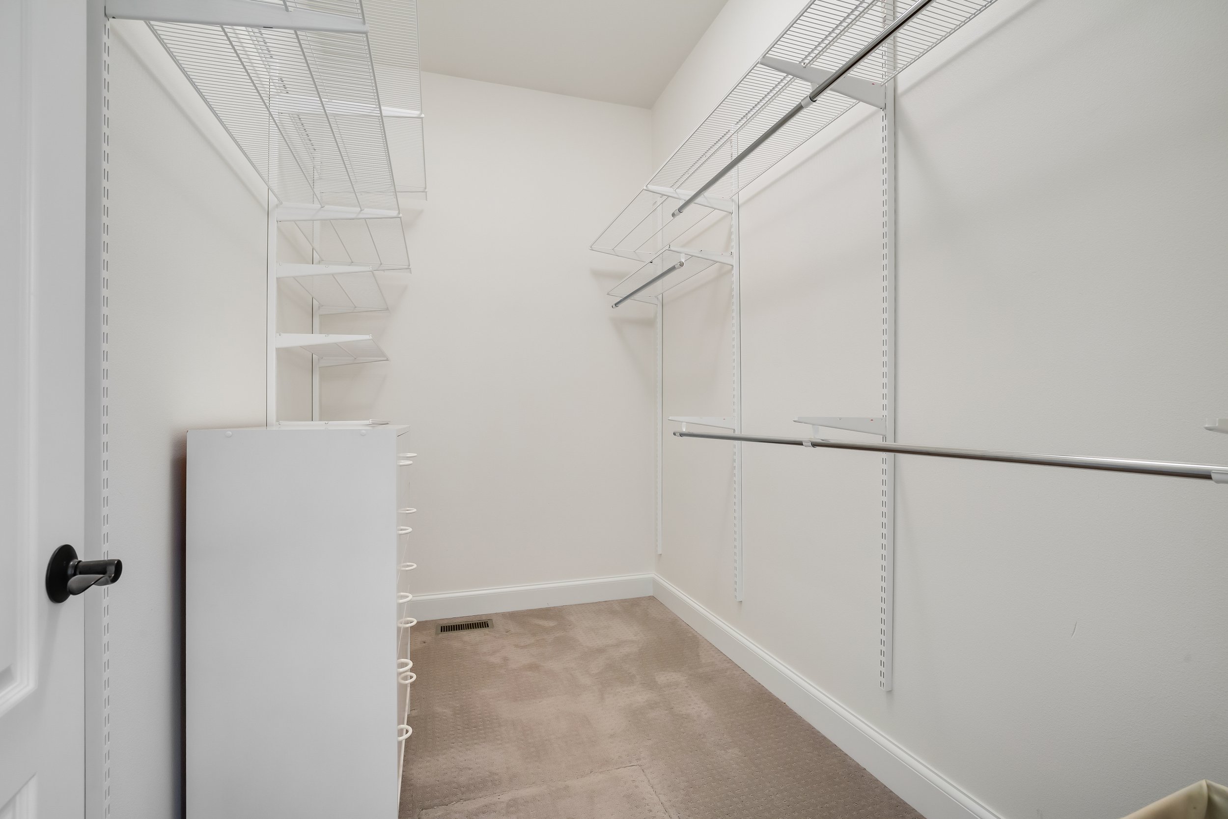  interior of walk-in closet with carpet 