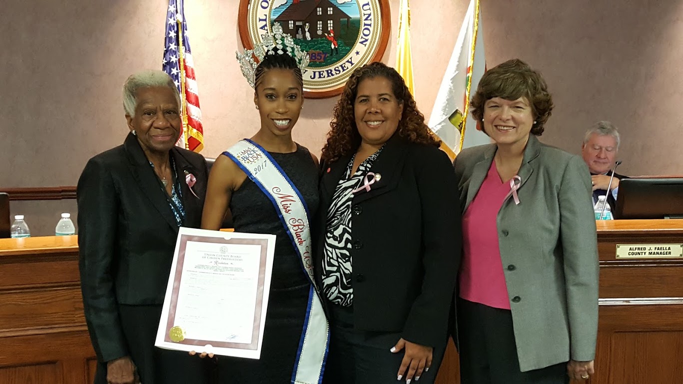 l. to r. Freeholder Vernell Wright, Miss Black USA and Rahway resident Daphne Lee, Freeholders Linda Carter and Bette Jane Kowalski.