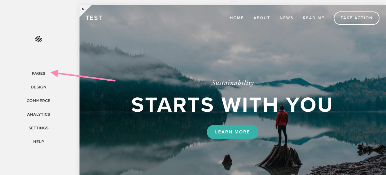 Click on pages Squarespace