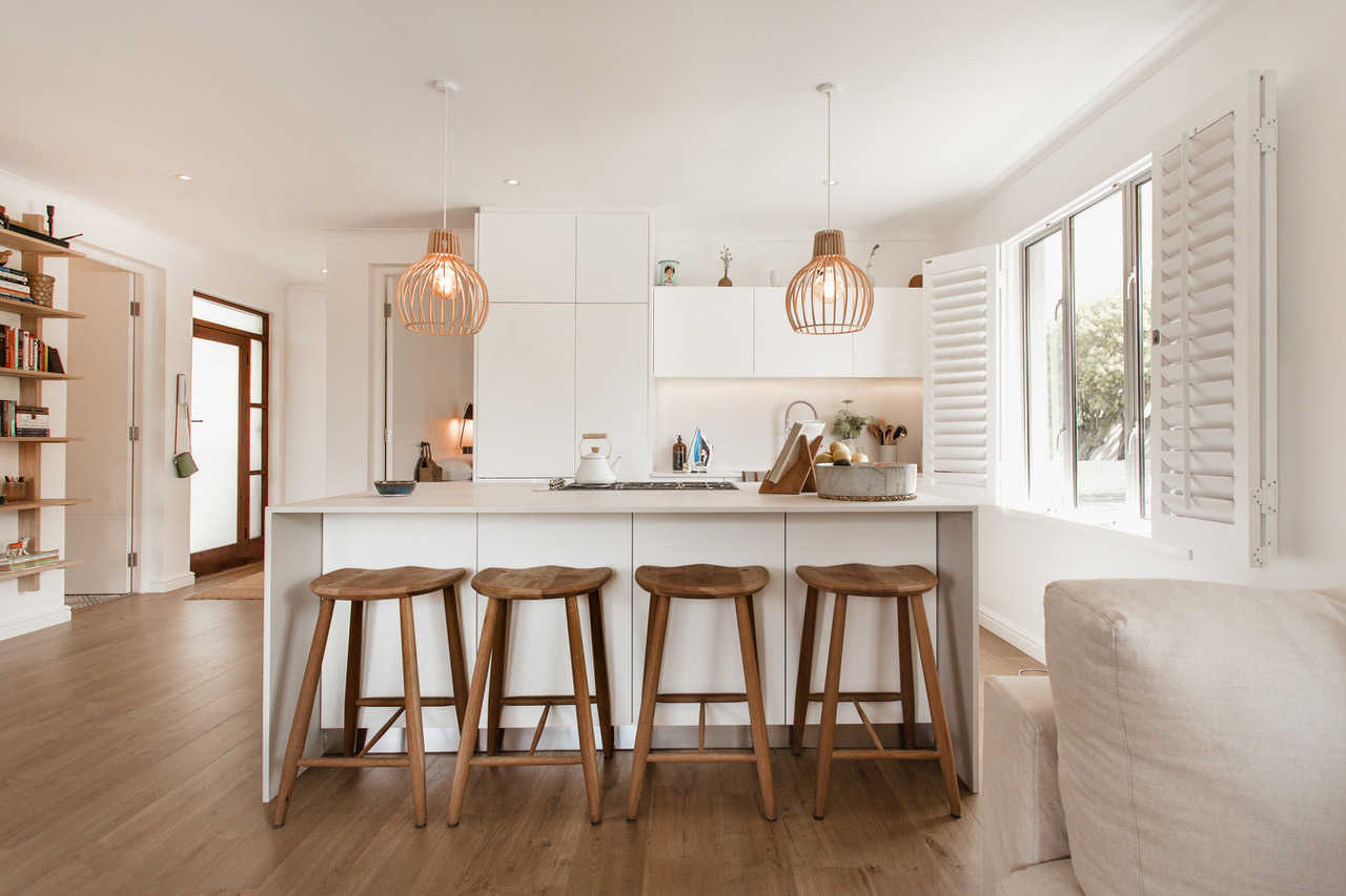 Walls were removed to bring more light and space to the flat