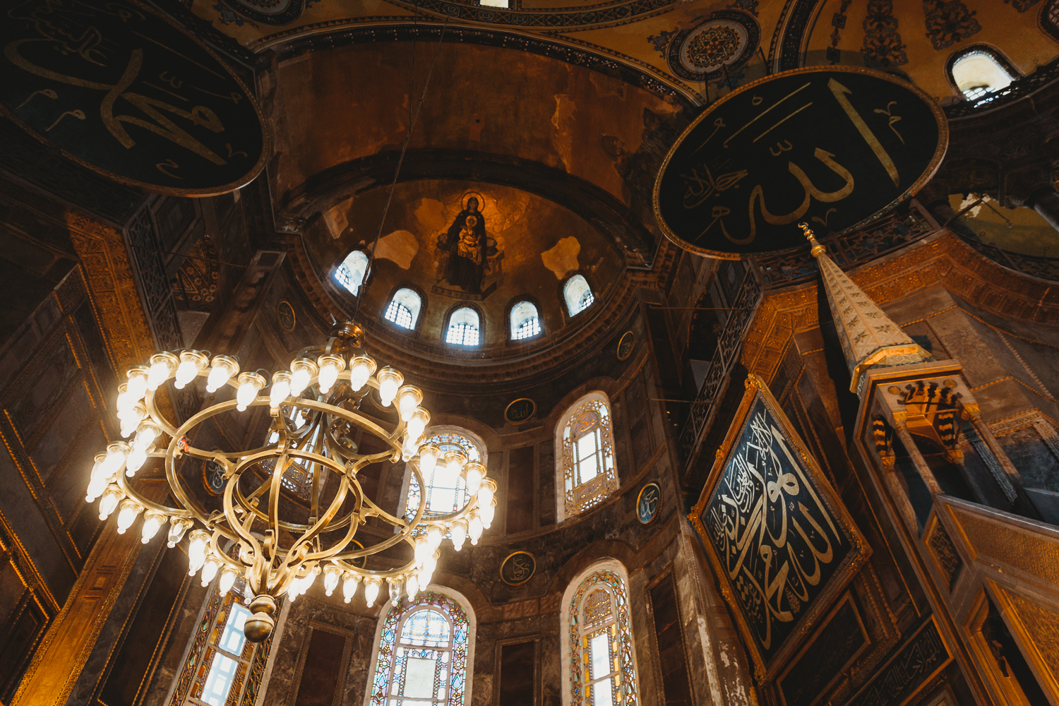 gorgeous lamps in Hagia Sofia Istanbul