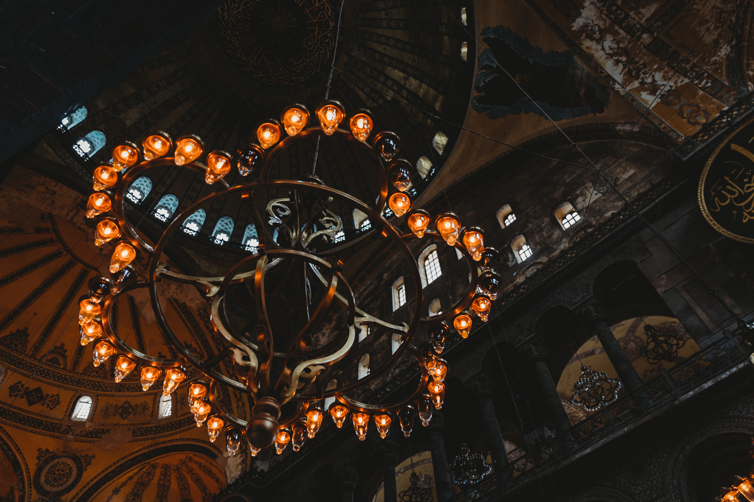 Gorgeous lamps Inside Hagia Sofia Istanbul