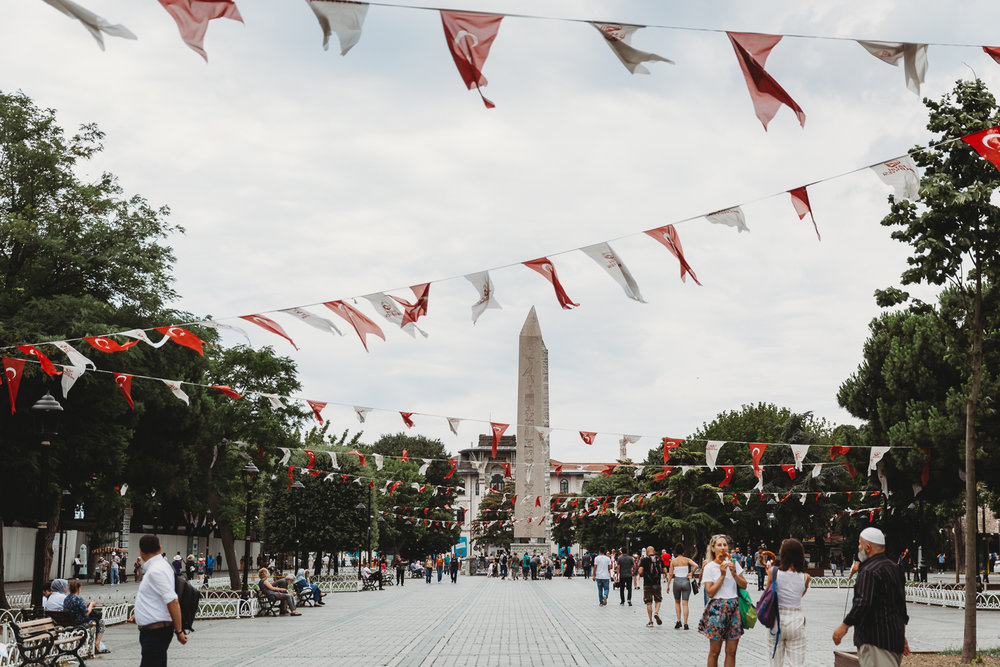 istanbul hippodrome decorated with turkey flags