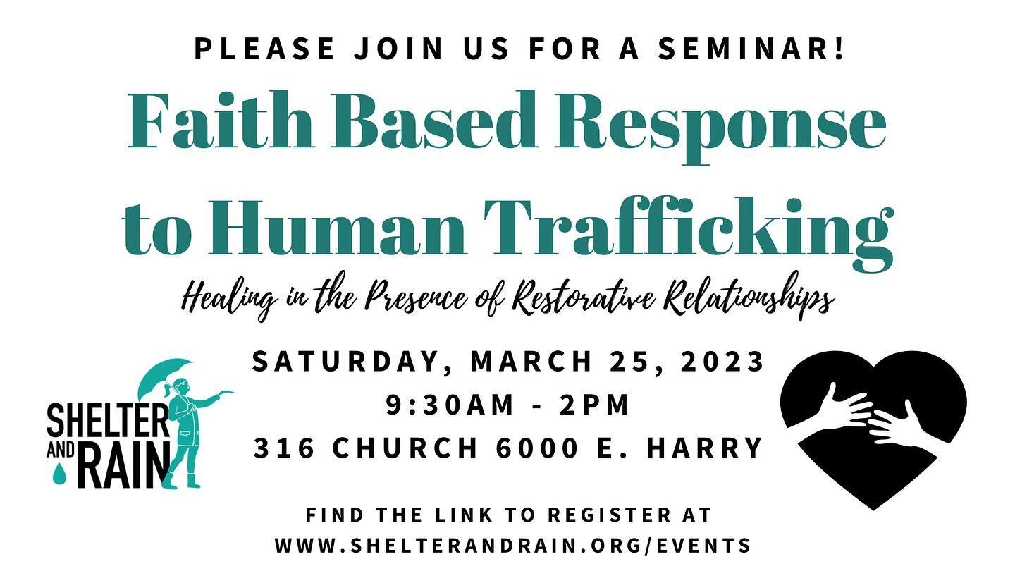 Reserve your seat for an upcoming seminar - Faith Based Response to Human Trafficking, Saturday, March 25th! 

We will be focusing on the connection of faith and trauma recovery. Come hear from a survivor leader, therapist, and nonprofits and ministr