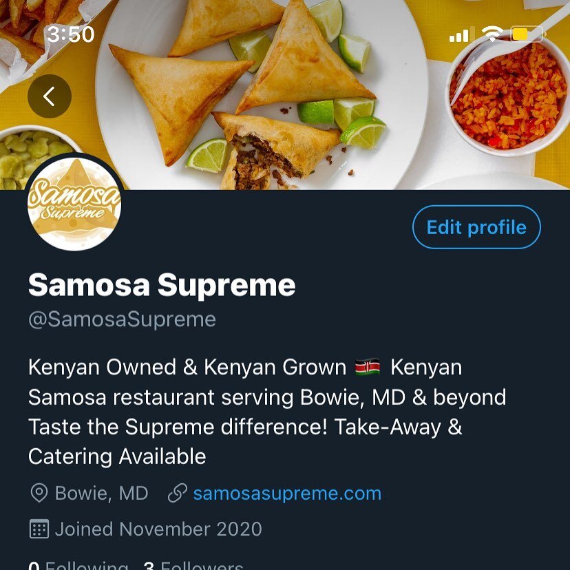 Samosa Supreme in now on Twitter! Give us a follow and connect with us in a brand new way ✨