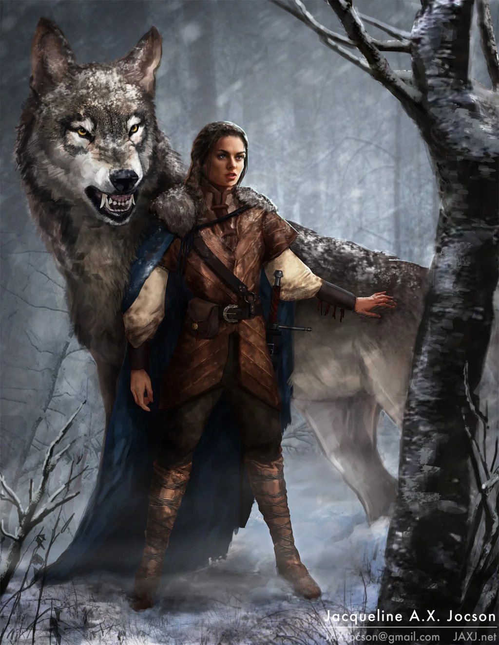 Arya and Nymeria by https://monsterling.deviantart.com/