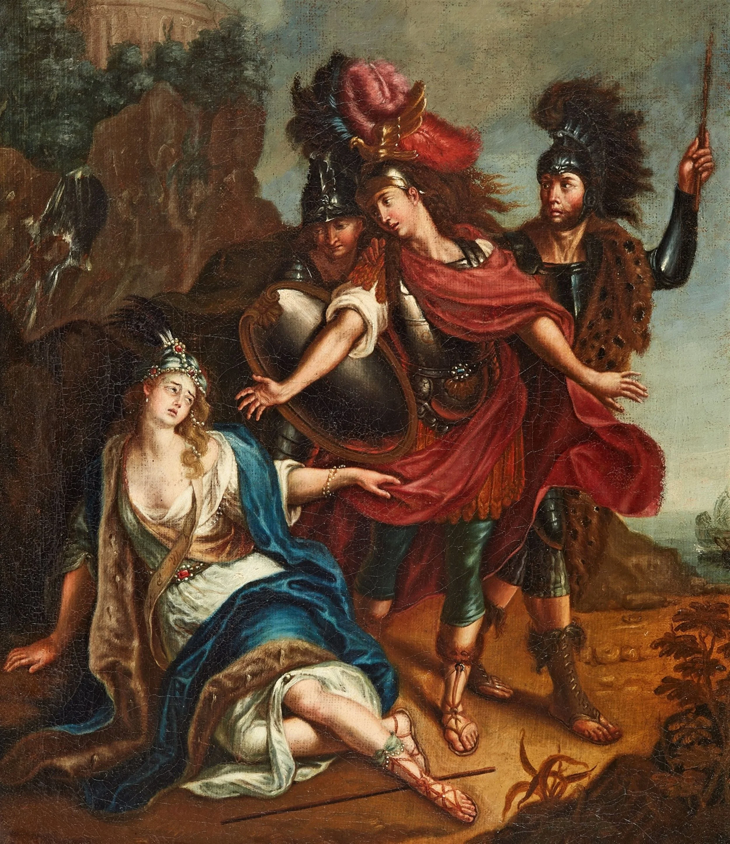 German School, late 17th century Achilles and the dying Penthesilea Oil on canvas.