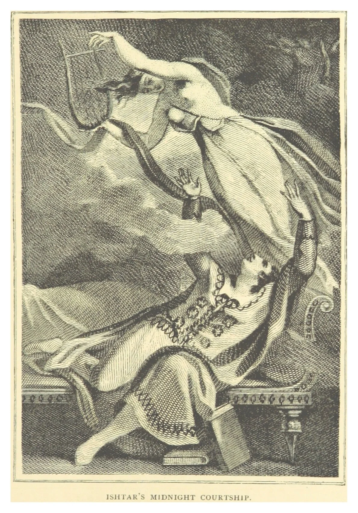 Illustration of Ishtar's Midnight Courtship from Leonidas Le Cenci Hamilton's 1884 book-length poem Ishtar and Izdubar, loosely based on George Smith's recent translation of the Epic of Gilgamesh