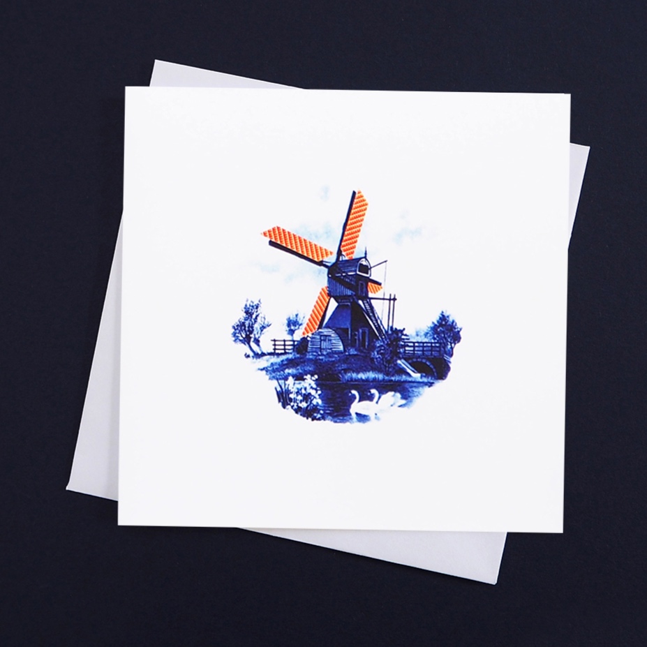 Stylish Delft Blue Pink Wafer windmill collage greetings card by TIME AND TOAST