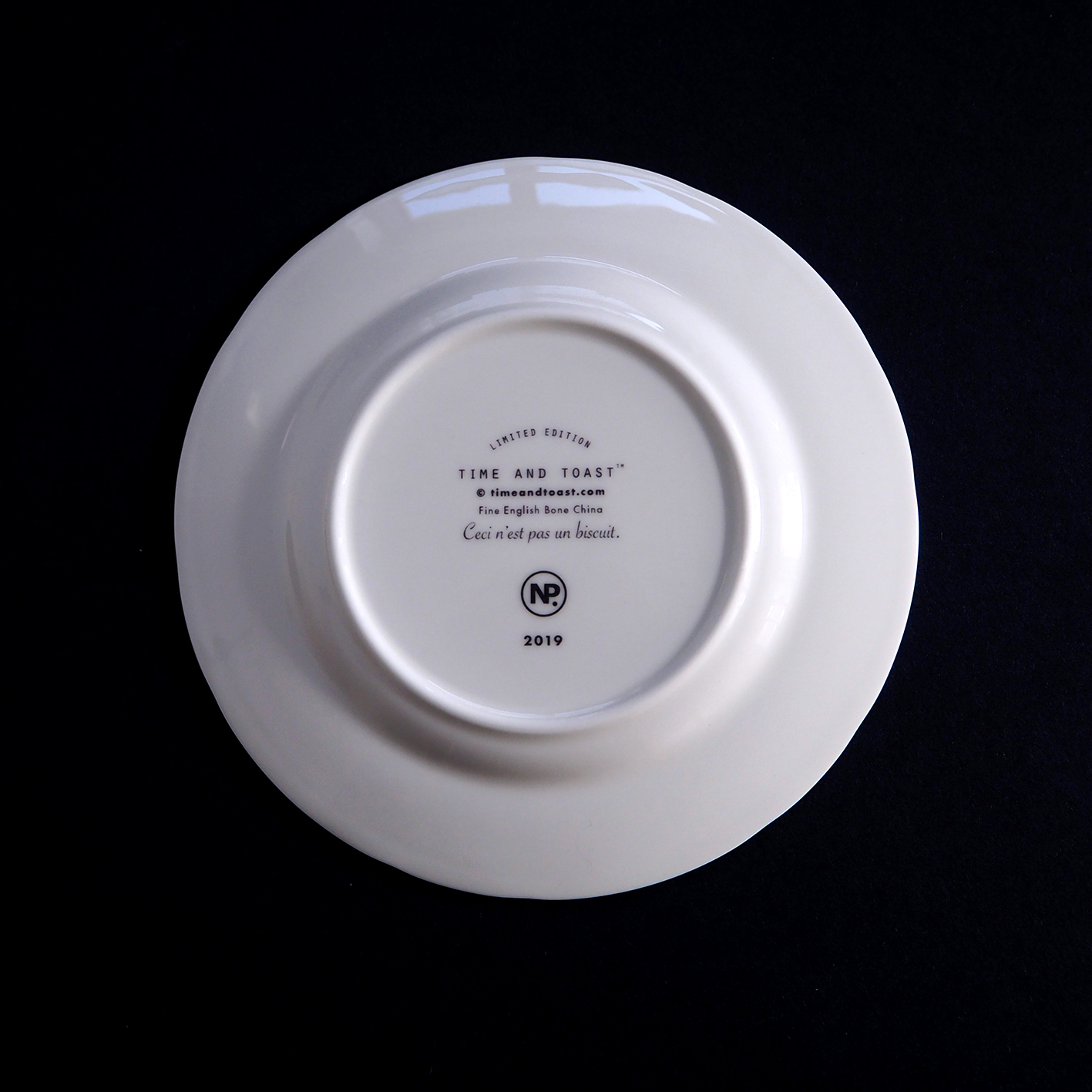 Ceci n'est pas un biscuit - fine English bone china plate backstamp by TIME AND TOAST