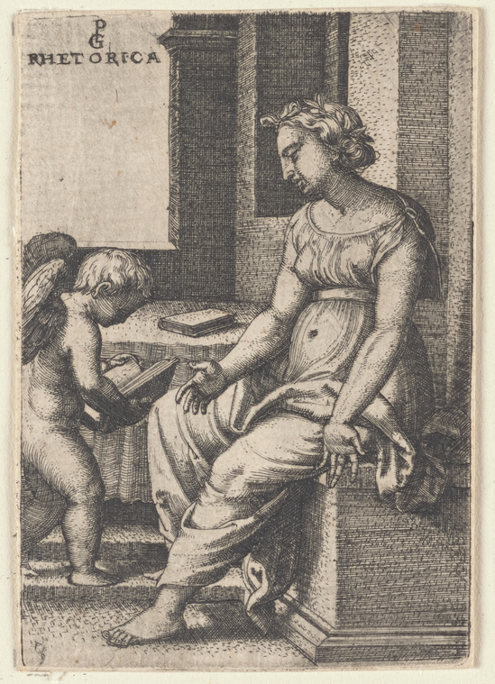 Rhetorica, by Georg Pencz (c. 1500-1550). Engraving, stamped in black ink. From the New York Public Library Digital Collection.