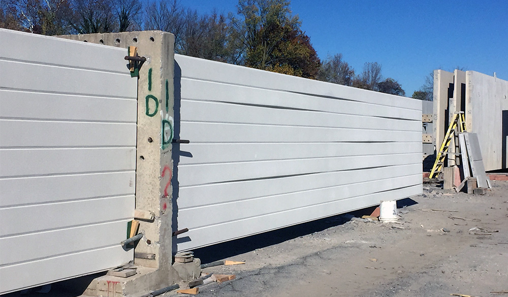 These precast panels, designed by L2P, have been produced by Universal Concrete for Brandywine 6. The idea behind the design was to create a repeatable system that would create texture and dynamic shadows as the sun moves across the facade.