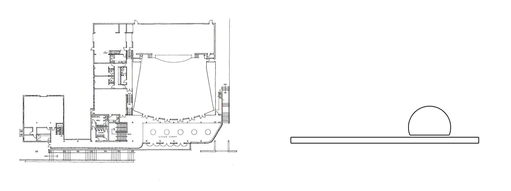 The Hill School Performing Arts Building; Pottstown, PA (left) | Conceptual Parti Diagram (right)