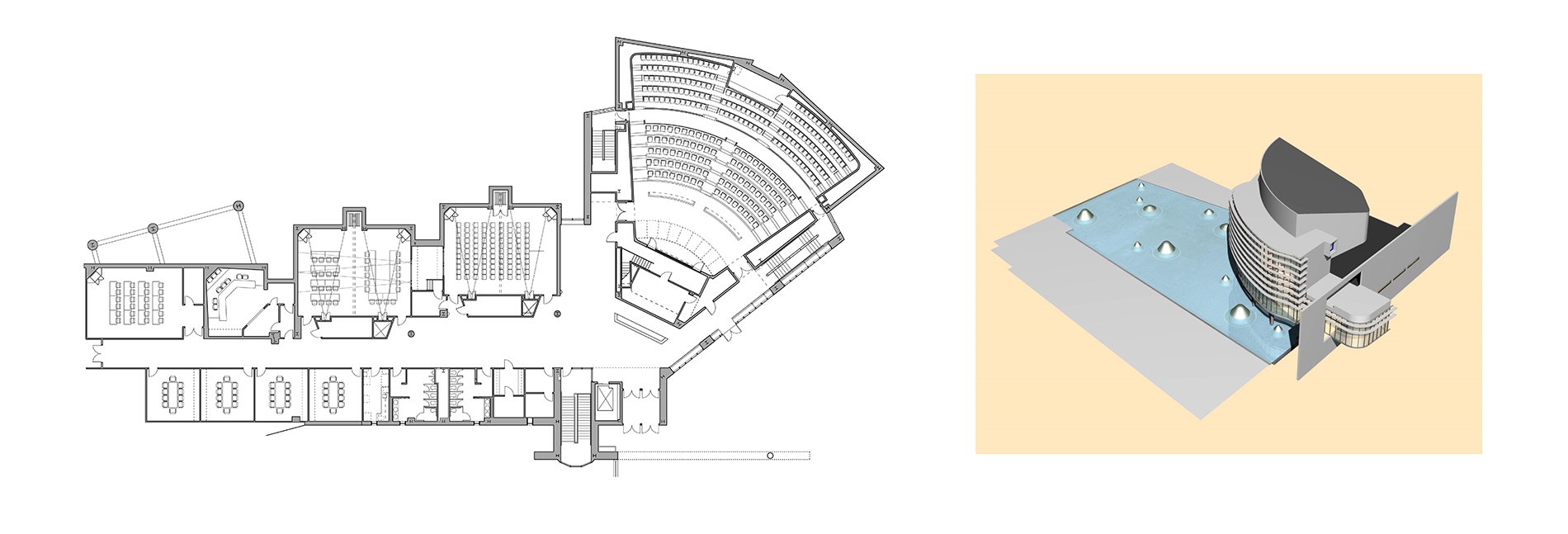 Sterling Research Group (now GlaxoSmithKline); Collegeville, PA (left) | Auditorium at Customs Facility; Shenzhen, China (right)