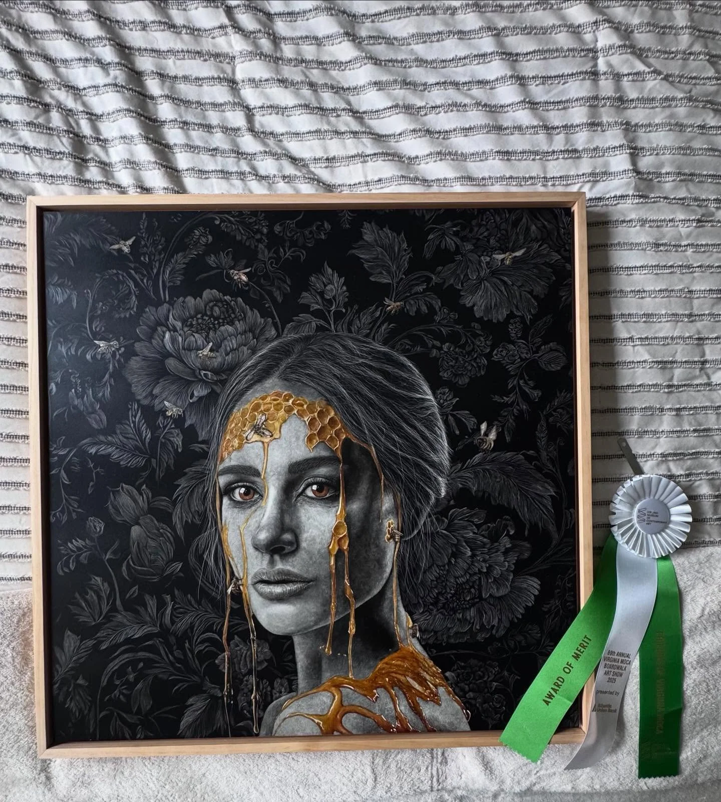 ๐ค Award of Merit – Goddess of Honey and Shadow
I’m incredibly honored that Goddess of Honey and Shadow received an Award of Merit at the Virginia MOCA Boardwalk Art Show this weekend.
This piece embodies the harmony between light and d