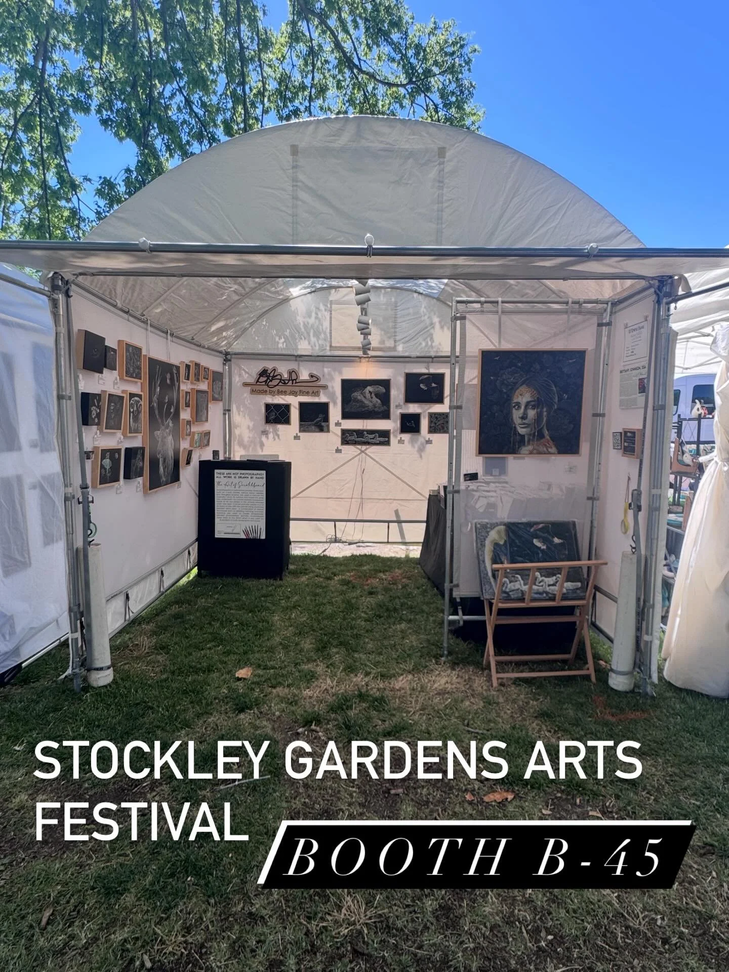 Stockley Gardens is underway ✨
The booth is finally set up and ready for the weekend &mdash; filled with scratchboard originals, new work, and prints. Come say hi at B-45! Here until 5 today, and 12&ndash;5 tomorrow.
@hopehousefoundation 

#StockleyG